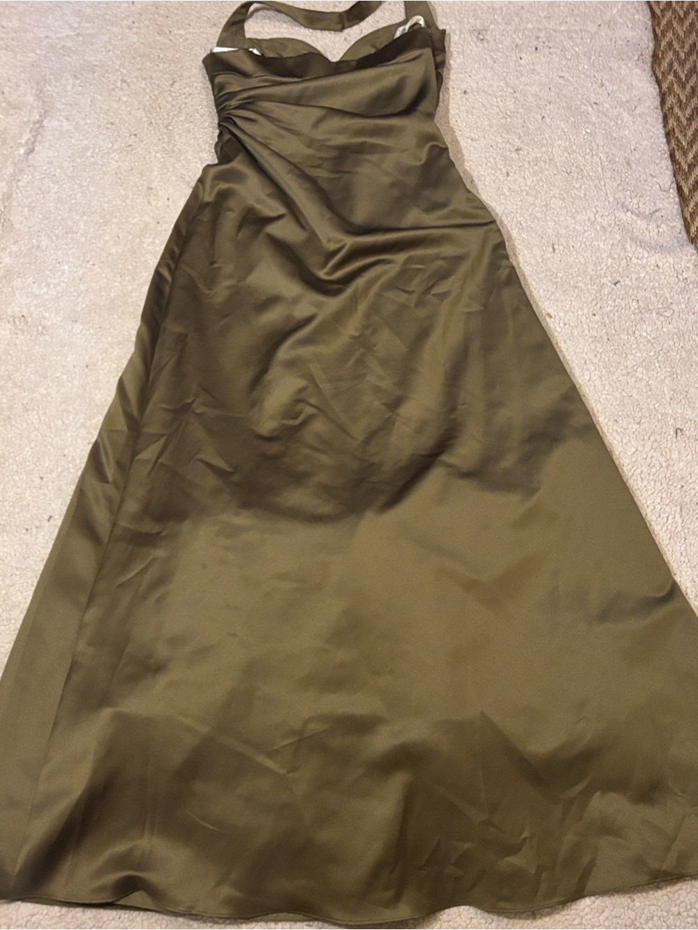 David’s bridal olive green halter bridesmaid dress 6 & 8